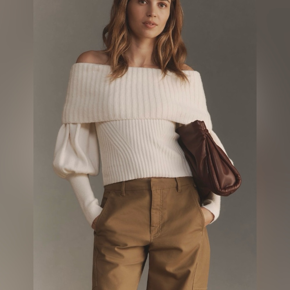 Anthropologie Tessa Off the Shoulder Puff Sleeve Sweater
